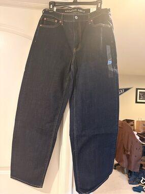 American Eagle Outfitters Dark Blue Barrel- Leg Jeans